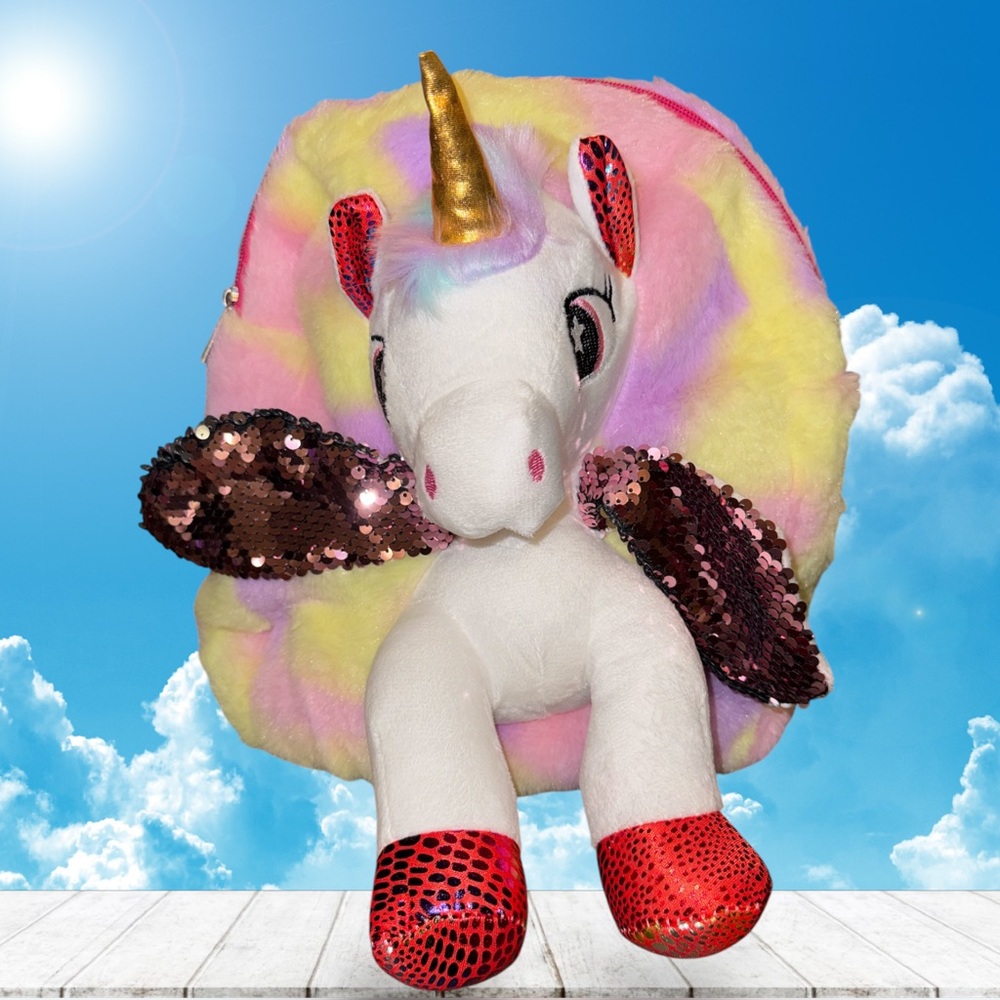 Colorful Unicorn Plush Backpackโ